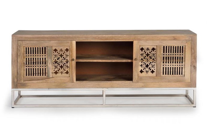 GINER Y COLOMER Mueble de TV de madera de mango y patas de metal color natural